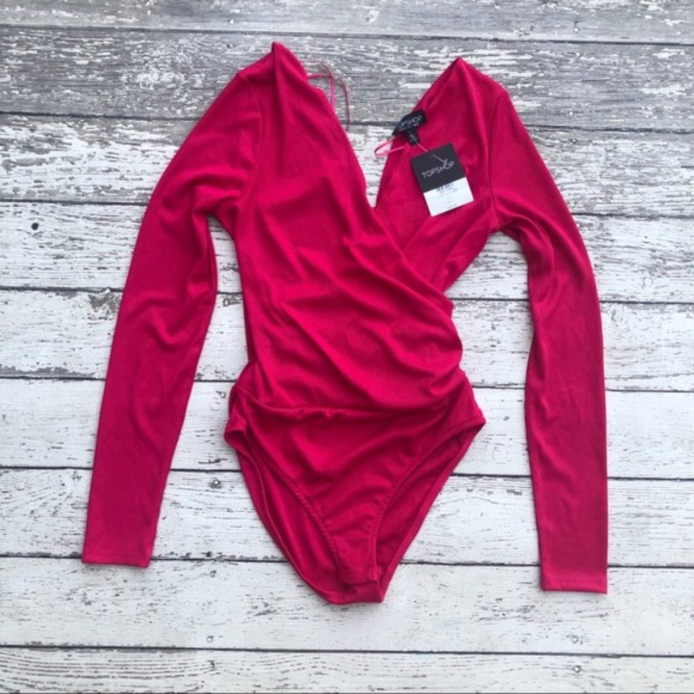 TOPSHOP Ribbed Surplice Bodysuit